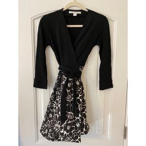 DVF Black Wrap Dress with Floral Print 0